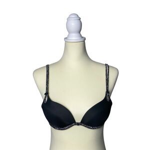 Victoria's Secret Sexy Little Things Black Bra W/ Animal Print Detail Womens 34A